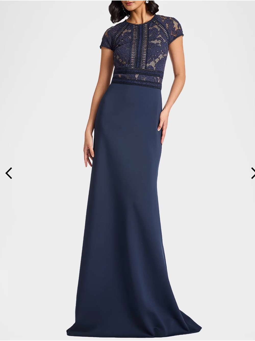 Tadashi Shoji Navy Lace Cap-Sleeve Maxi Gown